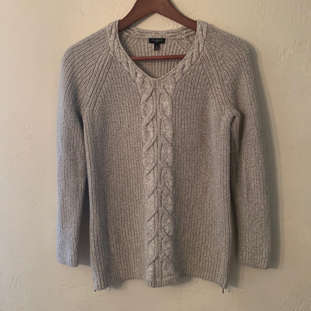 Talbots side zip cable front sweater